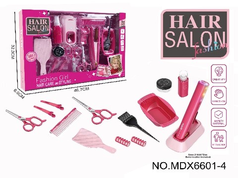 Electric simulation hairdressing set (15-piece set with straight hair stick) Girl's play toy set