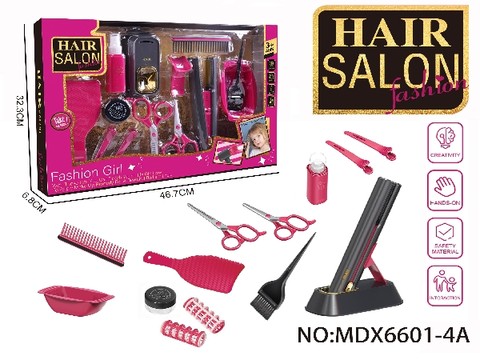 Electric simulation hairdressing set (15-piece set with straight hair stick) Girl's play toy set