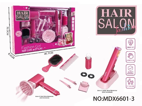 Electric simulation hairdressing set (13-piece set with blowing tube and hair stick) Girl's play toy set
