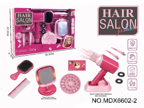 Electric simulation hairdressing set (12-piece set with blowing tube and makeup mirror) Girl's playing house toy set