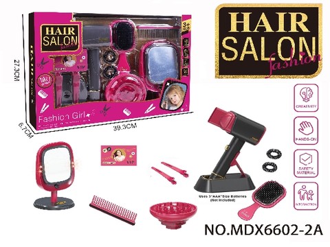 Electric simulation hairdressing set (12-piece set with blowing tube and makeup mirror) Girl's playing house toy set