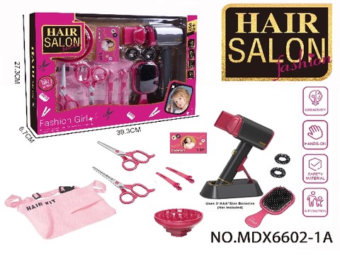 Electric simulation hairdressing set (12-piece set with blowing cylinder) Girl's playing house toy set