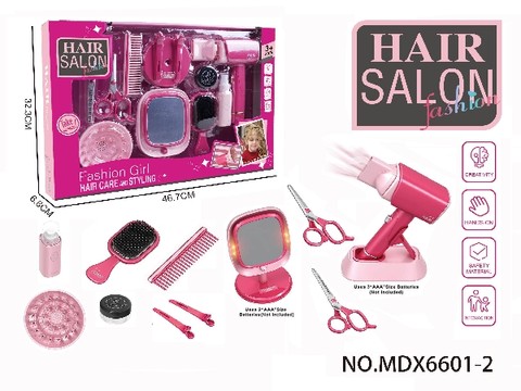 Electric simulation hairdressing set (13-piece set with blowing tube and makeup mirror) Girl's playing house toy set