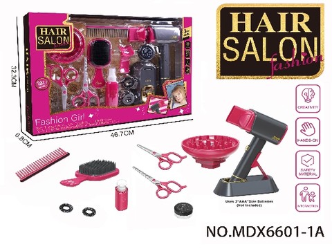 Electric lighting simulation hairdressing set (13-piece set with blowing cylinder) Girl's playing house toy set