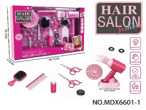 Electric lighting simulation hairdressing set (13-piece set with blowing cylinder) Girl's playing house toy set