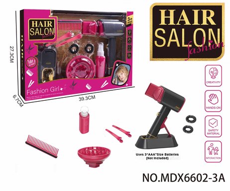 Electric simulation hairdressing set (11-piece set with blowing cylinder) Girl's playing house toy set