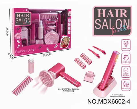 Electric simulation hairdressing set (12-piece set with blowing tube and hair stick) Girl's play toy set