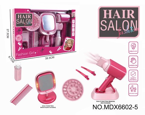 Electric simulation hairdressing set (11-piece set with blowing tube and makeup mirror) Girl's playing house toy set