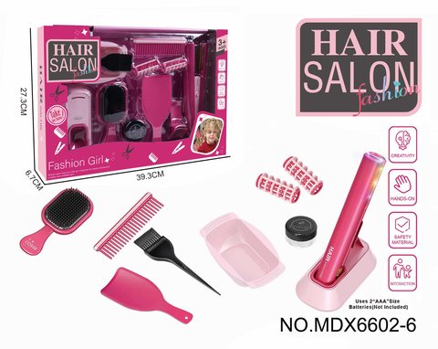 Electric simulation hairdressing set (11-piece set with straight hair stick) Girl's play toy set