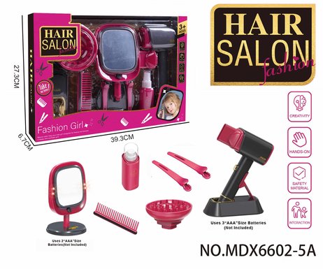Electric simulation hairdressing set (11-piece set with blowing tube and makeup mirror) Girl's playing house toy set