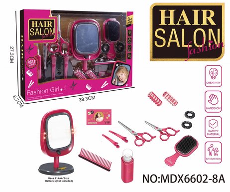 Electric simulation hairdressing set (14-piece set with makeup mirror) Girl's play toy set