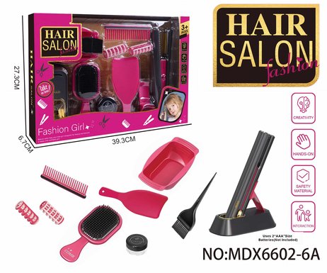 Electric simulation hairdressing set (11-piece set with straight hair stick) Girl's play toy set