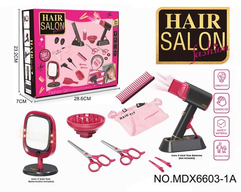 Electric simulation hairdressing set (13-piece set with blowing tube and makeup mirror) Girl's playing house toy set