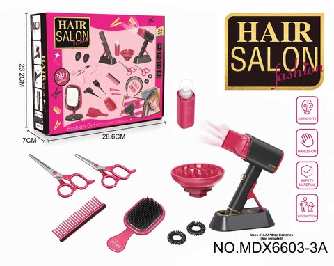 Electric simulation hairdressing set (12-piece set with blowing cylinder) Girl's playing house toy set