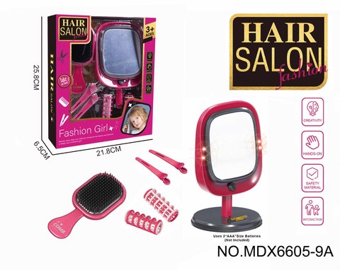 Electric simulation hairdressing set (7-piece set with makeup mirror) Girl's play toy set