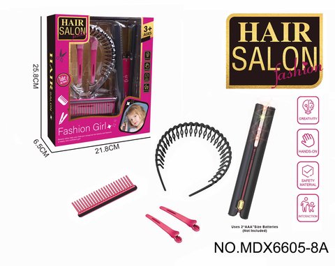 Electric simulation hairdressing set (5-piece set with straight hair stick) Girl's play toy set