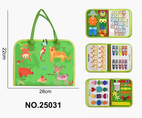 Montessori Children's Early Education Felt Puzzle Green 5-Page Wildlife Busy Edition