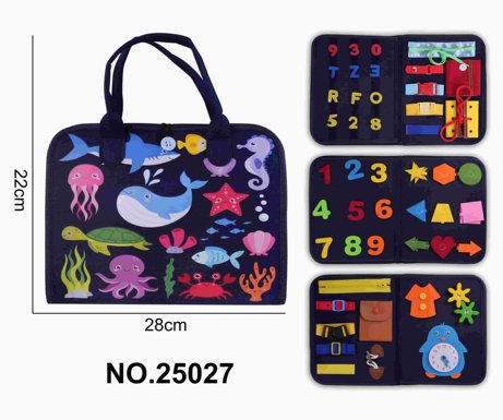 Montessori Children's Early Education Felt Puzzle Blue 4-Page Dinosaur + Ocean Busy Edition
