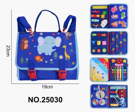 Montessori children's early education felt educational backpack blue 5-page wild animal busy edition