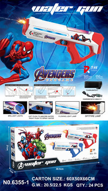 Spider-Man's hand-in-one water-absorbing electric water gun [fire-breathing lights, marquee, etc.] Summer toys