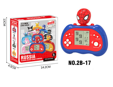 Xinle Russian box (large screen / 26 mode / 9999 pass) Spider-Man style cartoon game machine (2 pieces of AA not included) educational toys