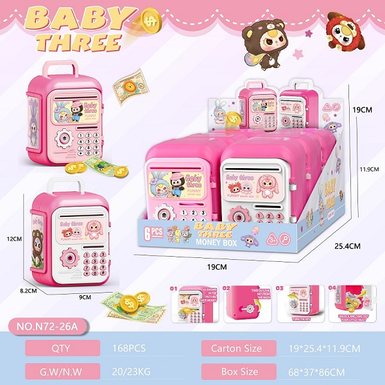 Three year old piggy bank display box