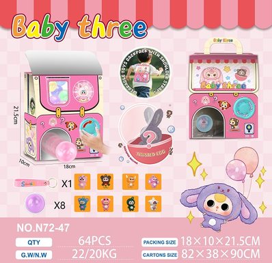 Three year old backpack egg twisting machine