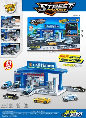 Urban alloy fire gas station parking lot (equipped with 2 alloy vehicles)