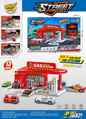 Urban alloy fire gas station parking lot (equipped with 2 alloy vehicles)