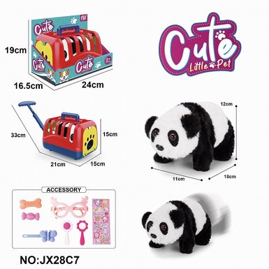 Electric plush walking panda+display box with hand pulled cage+accessories (with crawling and sound) without 2 size 5 batteries included