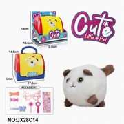 毛绒玩具展示盒宠物笼拉线摇尾巴动物--棕色猫，带BB响+饰品套装