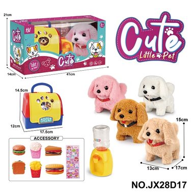 Handheld cage electric plush walking dog+water dispenser+small accessories (4-color mixed) 2 * AA (not included)