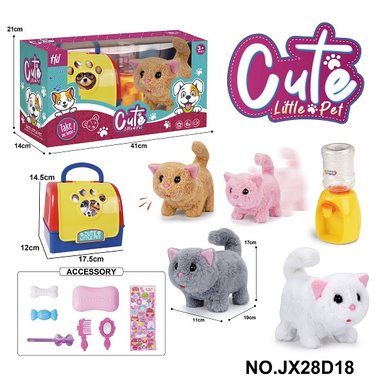 Handheld cage electric plush walking cat+water dispenser+small accessories (4-color mixed) 2 * AA (not included)