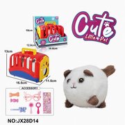 毛绒玩具展示盒宠物笼拉线摇尾巴动物--棕色猫，带BB响+饰品套装