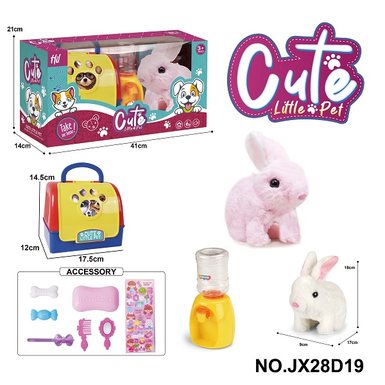 Handheld cage electric plush walking rabbit+water dispenser+small accessories 2 * AA (not included)