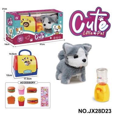 Handheld cage electric plush walking dog+water dispenser+small accessories (monochrome) 2 * AA (not included)