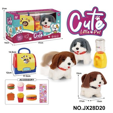 Handheld cage electric plush walking dog+water dispenser+small accessories (3-color mixed) 2 * AA (not included)