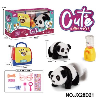 Handheld cage electric plush walking panda+water dispenser+small accessories (monochrome) 2 * AA (not included)