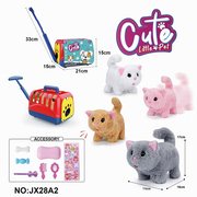 电动毛绒走路猫+手拉笼子+饰品（有爬行跟声音）不包2粒5号电池