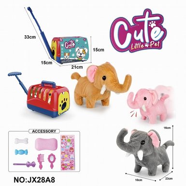 Electric plush walking elephant+portable cage+accessory set (with crawling and sound) does not include 2 size 5 batteries