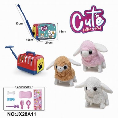 Electric plush walking lamb+portable cage (with crawling and sound) without 2 size 5 batteries included