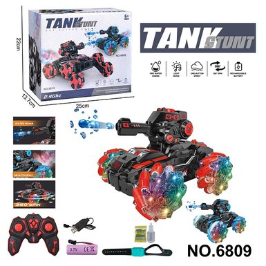 2.4G four-wheel stunt tank water bomb remote control vehicle with spray, light, music and water bomb