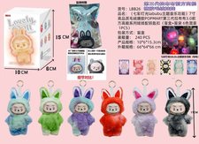 （七彩灯光labubu主题音乐功能）7寸高品质毛绒搪胶POPMART第三代拉布布3.0前方高能系列娃娃配钥匙扣 （6色混装 盲盒+盲袋）