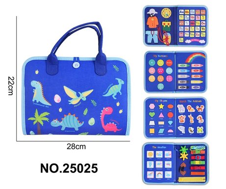 Montessori Children's Early Education Puzzle - Felt Blue 5-page Dinosaur Busy Edition
