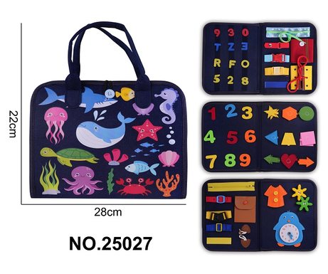 Montessori Children's Early Education Puzzle - Felt Blue 4-page Dinosaur+Ocean Busy Edition