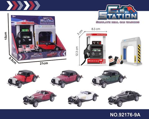 Gas station alloy rebound simulation vintage car set