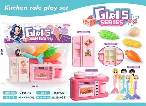 Family Mermaid Girl Kitchenware, Refrigerator, Stove Set
