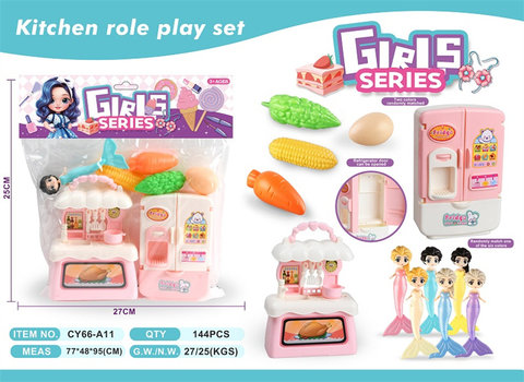 Family Mermaid Girl Kitchen and Refrigerator Set