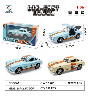 1: 36 alloy rebound simulation retro gull wing door three open Mercedes Benz vintage car (Gulf version)