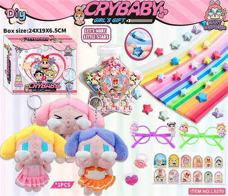 DIY Crying Baby Plush Doll with Folding Star Glasses Nail Patch Set